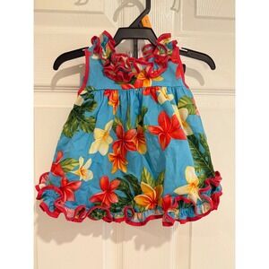 RJC Hawaiian Floral Dress Bloomer Swim Set Ruffle Trim Baby Girl Size 6M‎